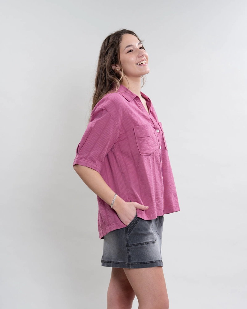 BLUSA MUJER CUELLO CAMISERO BORGOÑA POLEMIC - 1