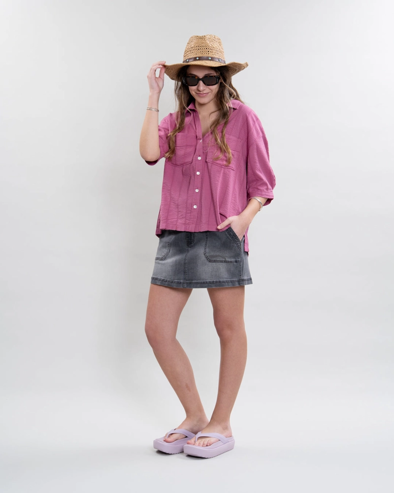BLUSA MUJER CUELLO CAMISERO BORGOÑA POLEMIC - 2
