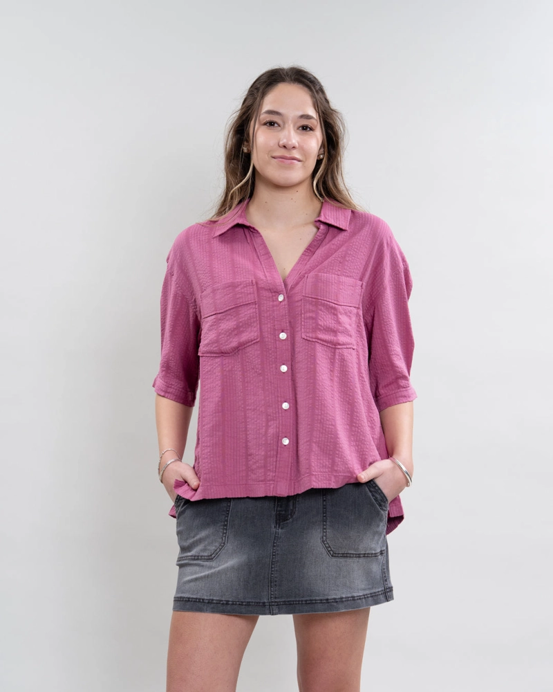 BLUSA MUJER CUELLO CAMISERO BORGOÑA POLEMIC - 3