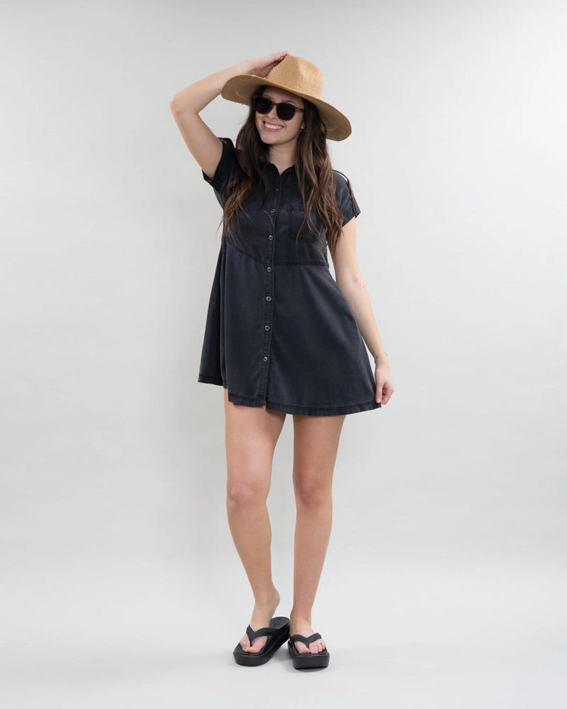 VESTIDO CAMISERO DE TENCEL CON BOTONES NEGRO POLEMIC - 1