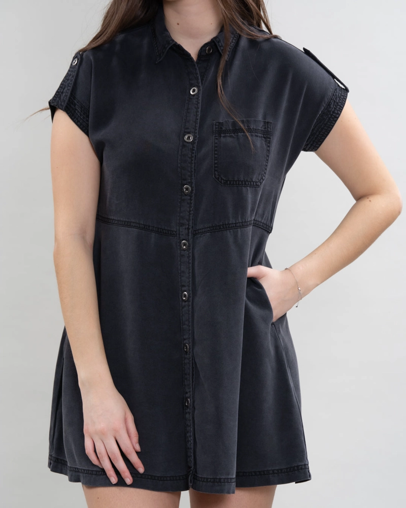 VESTIDO CAMISERO DE TENCEL CON BOTONES NEGRO POLEMIC - 2