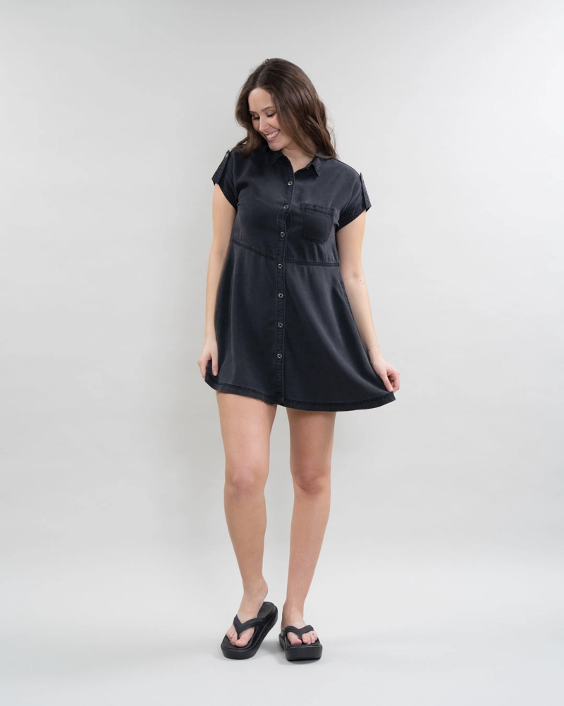 VESTIDO CAMISERO DE TENCEL CON BOTONES NEGRO POLEMIC - 3