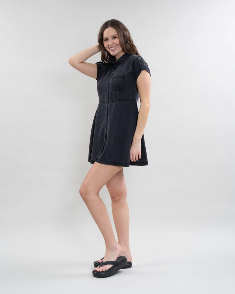 VESTIDO CAMISERO DE TENCEL CON BOTONES NEGRO POLEMIC - 4