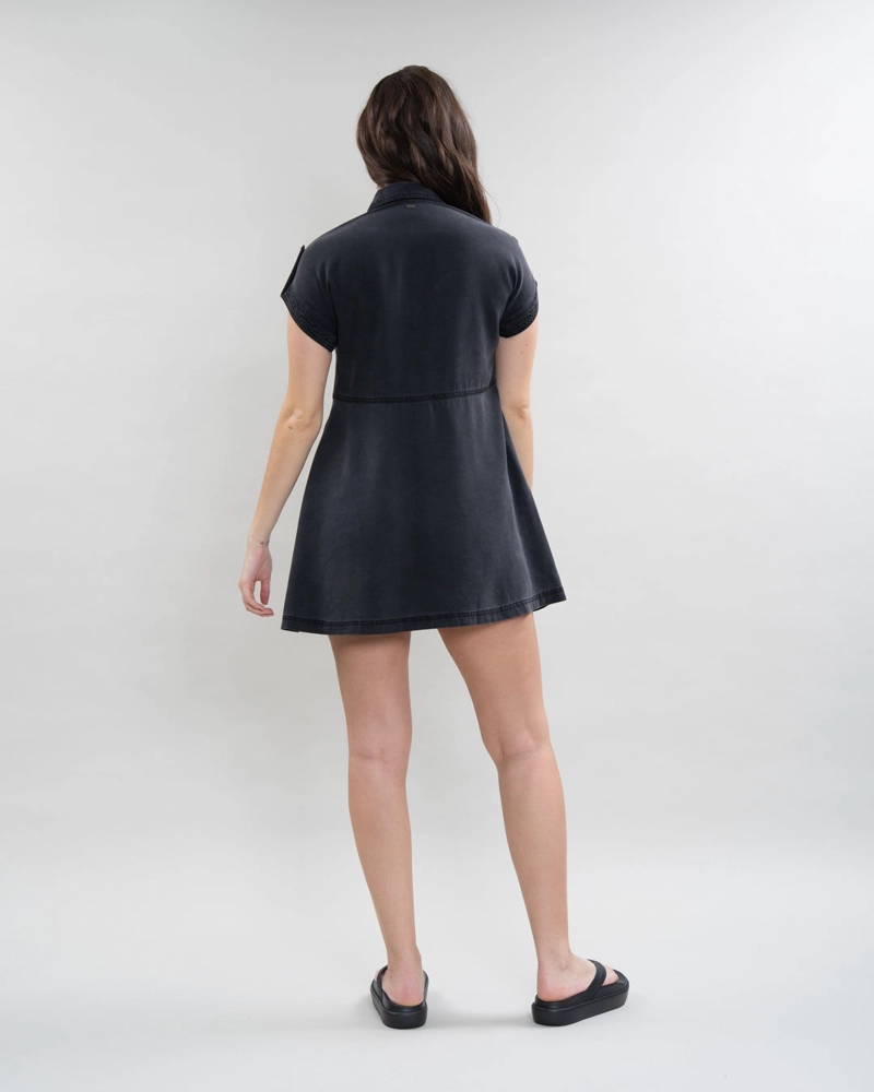 VESTIDO CAMISERO DE TENCEL CON BOTONES NEGRO POLEMIC - 5