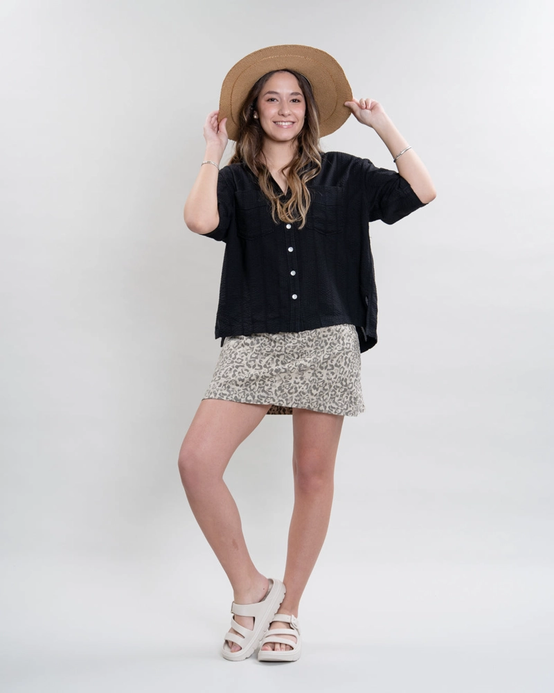 BLUSA MUJER CUELLO CAMISERO NEGRO POLEMIC - 2