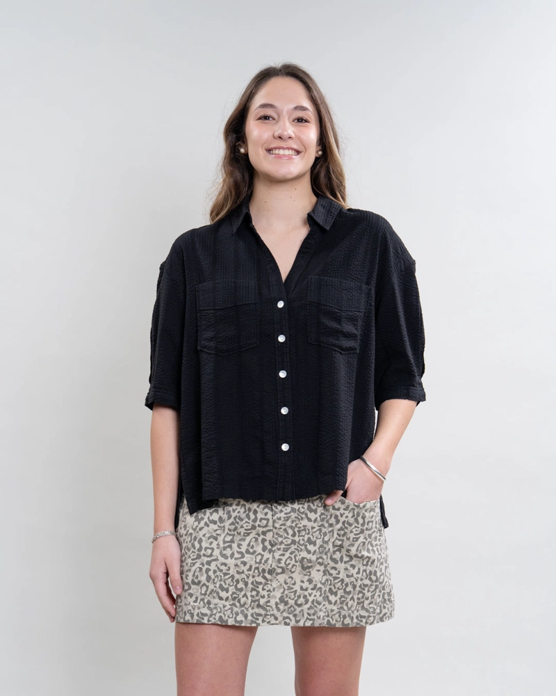 BLUSA MUJER CUELLO CAMISERO NEGRO POLEMIC - 3