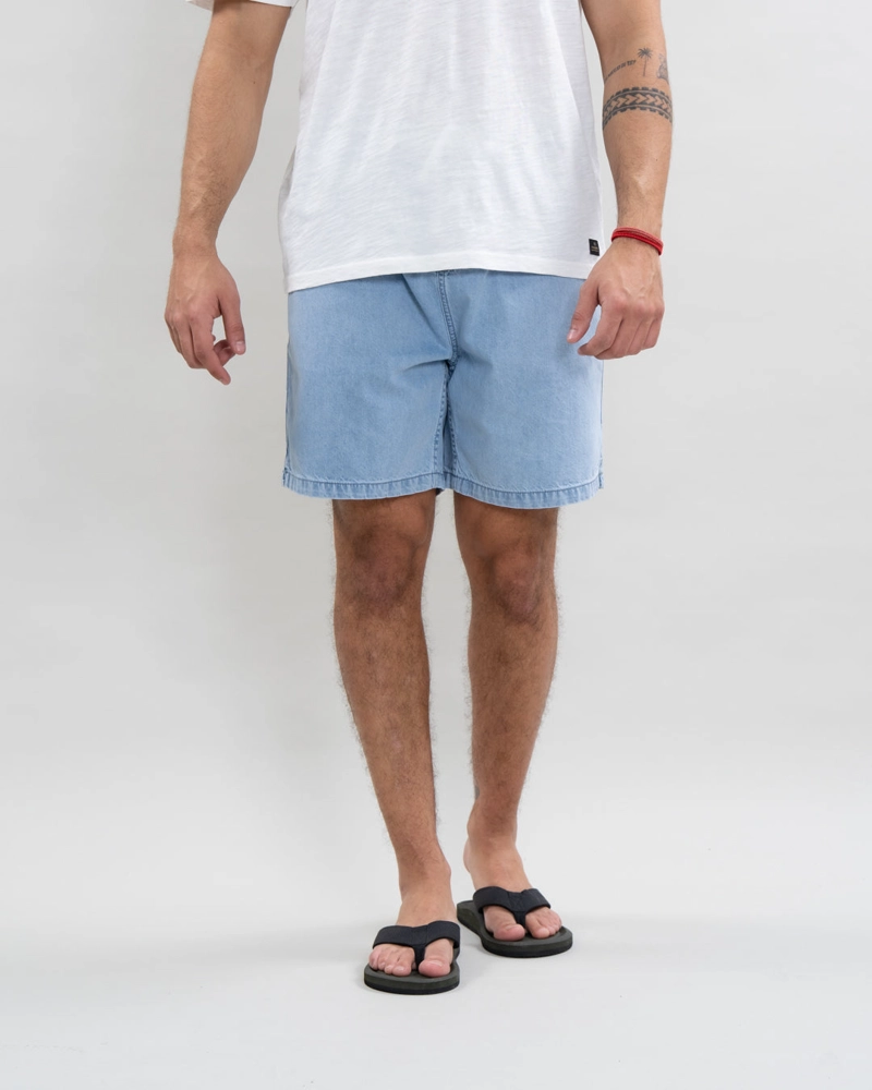 BERMUDA DENIM PRETINA ELASTICADA CELESTE POLEMIC - 1