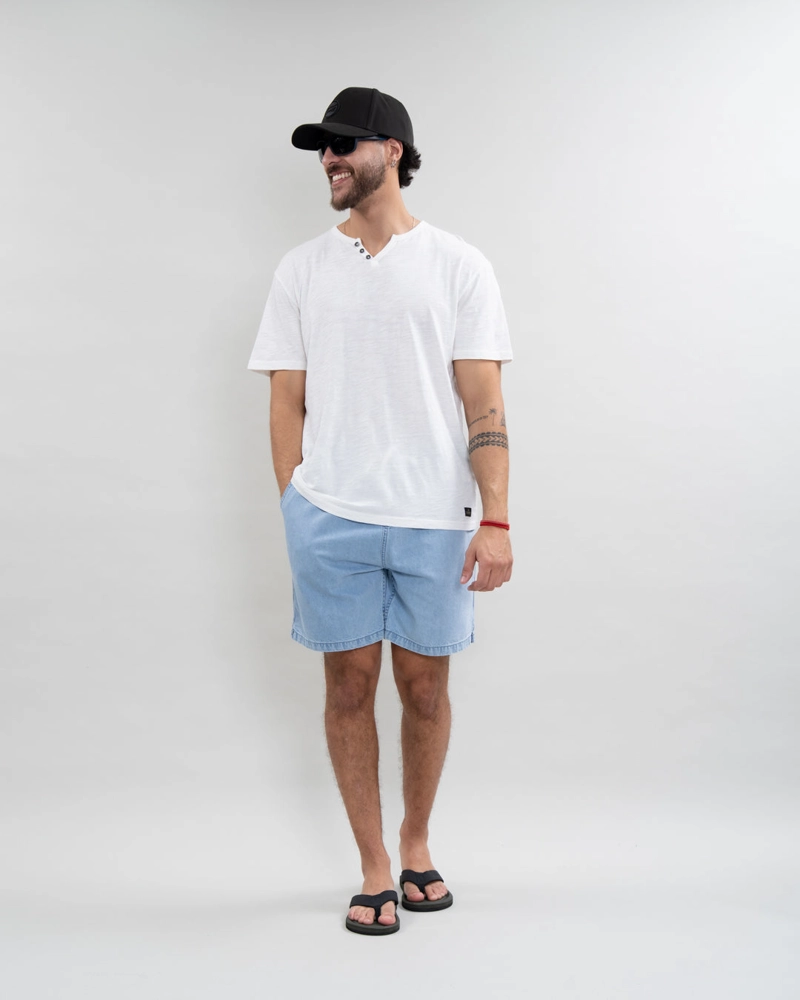 BERMUDA DENIM PRETINA ELASTICADA CELESTE POLEMIC - 2