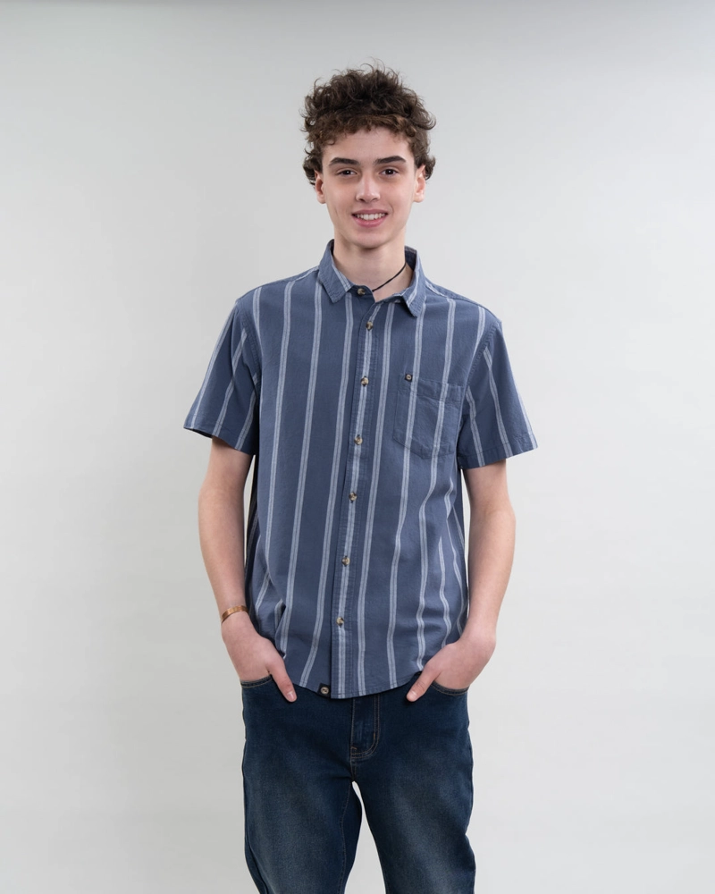 CAMISA MANGA CORTA A RAYAS ALGODON YV5389 POLEMIC Azul 16