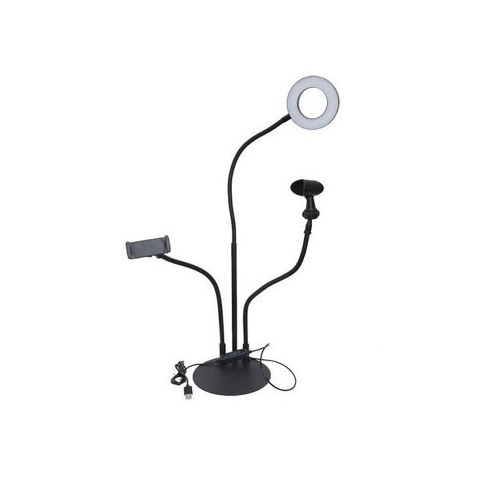 ANILLO ARO LUZ LED SOPORTE TELÉFONO 3 EN 1 SOPORTE MICRÓFONO - 2
