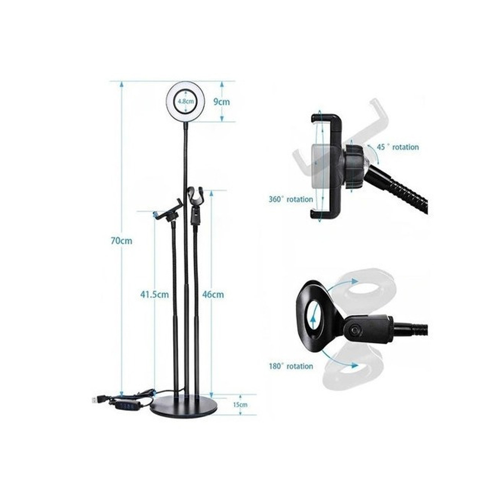 ANILLO ARO LUZ LED SOPORTE TELÉFONO 3 EN 1 SOPORTE MICRÓFONO - 3