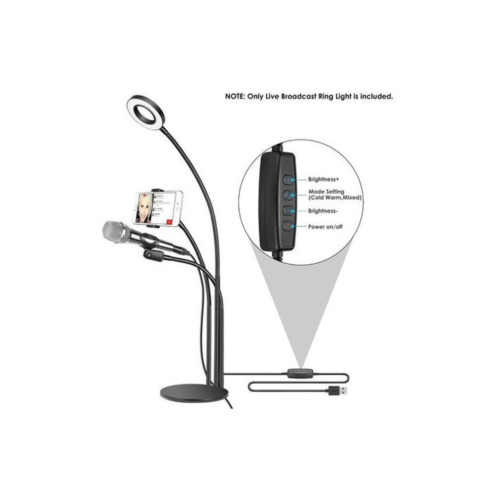 ANILLO ARO LUZ LED SOPORTE TELÉFONO 3 EN 1 SOPORTE MICRÓFONO - 4