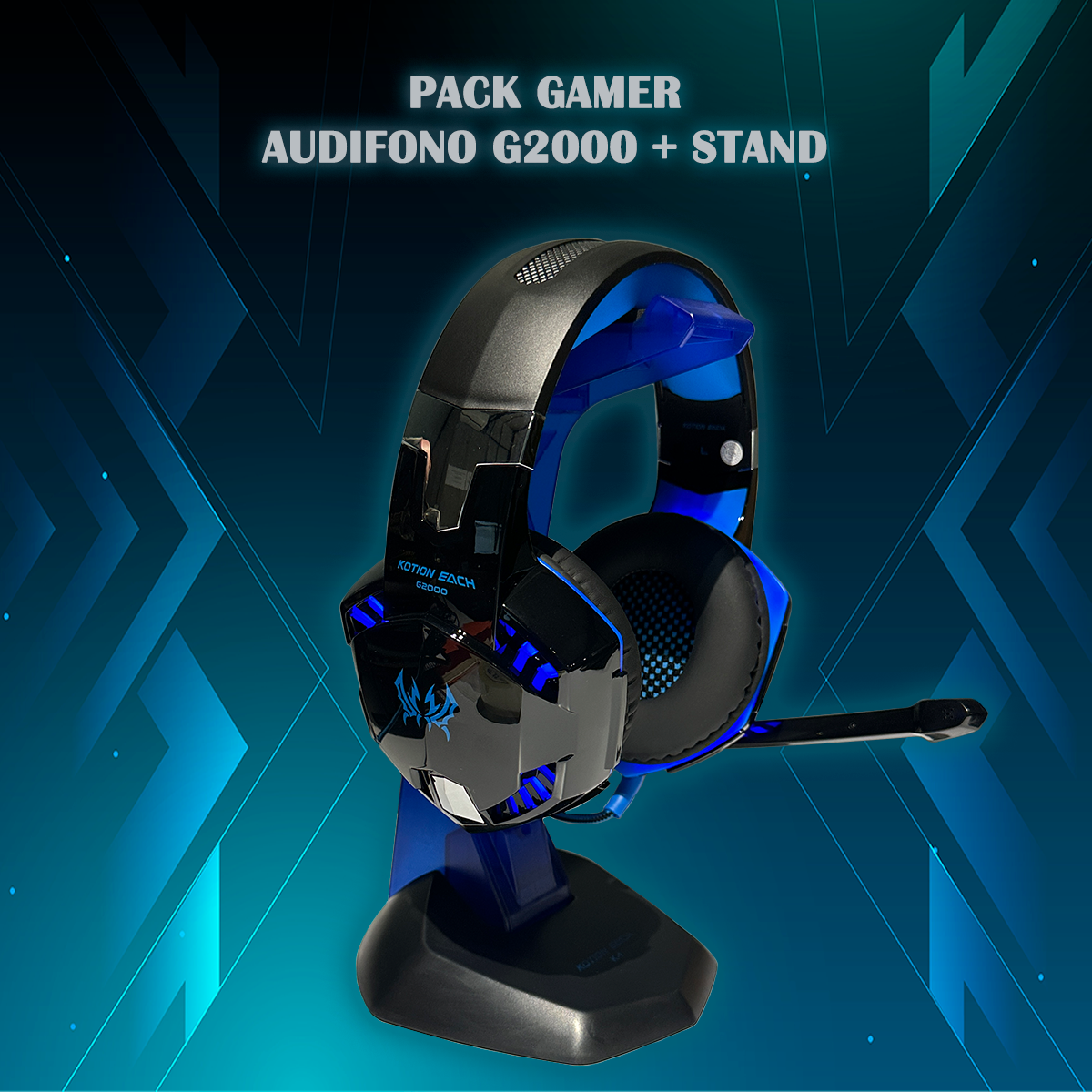 SET AUDÍFONOS GAMER KOTION EACH HEADSET + STAND AZUL - 2