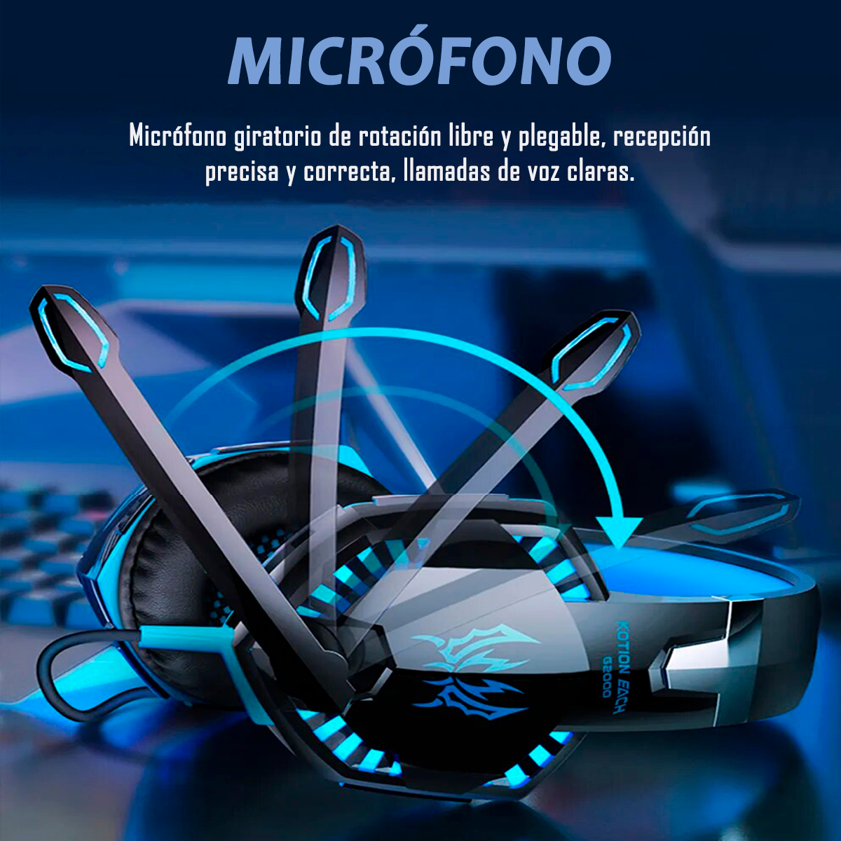 SET AUDÍFONOS GAMER KOTION EACH HEADSET + STAND AZUL - 4
