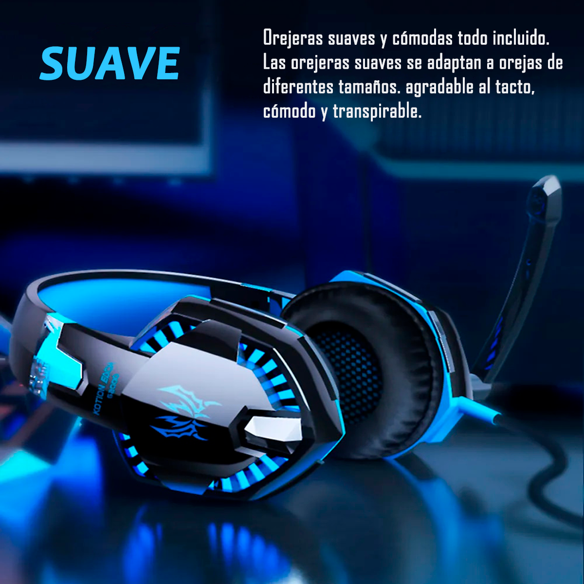 SET AUDÍFONOS GAMER KOTION EACH HEADSET + STAND AZUL - 5