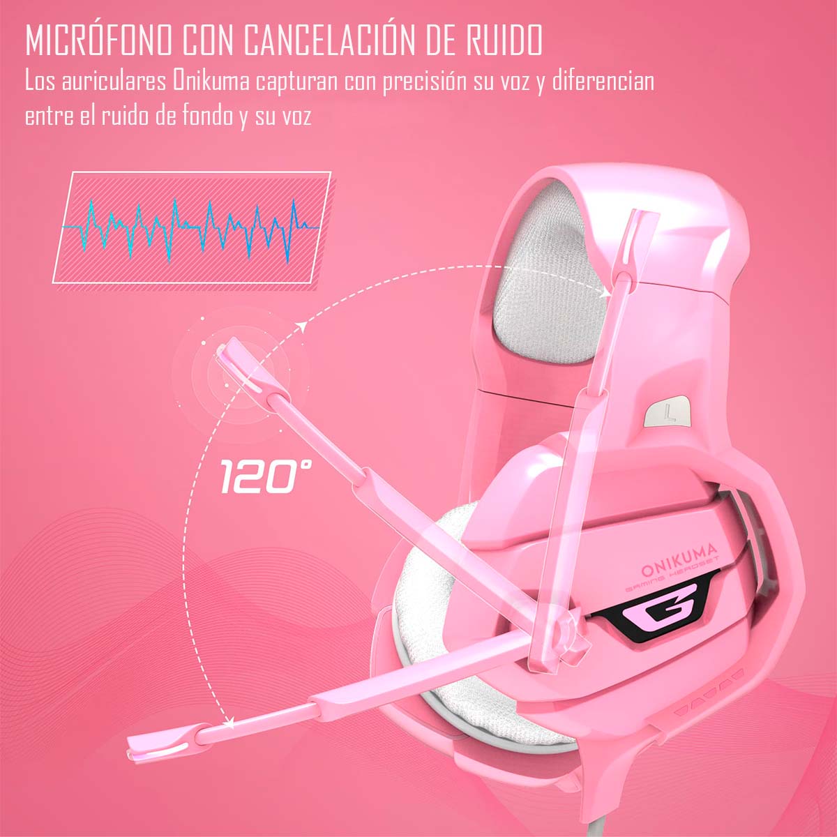 AUDÍFONOS GAMER ONIKUMA HEADSET K5 PC PS4 ROSA - 5