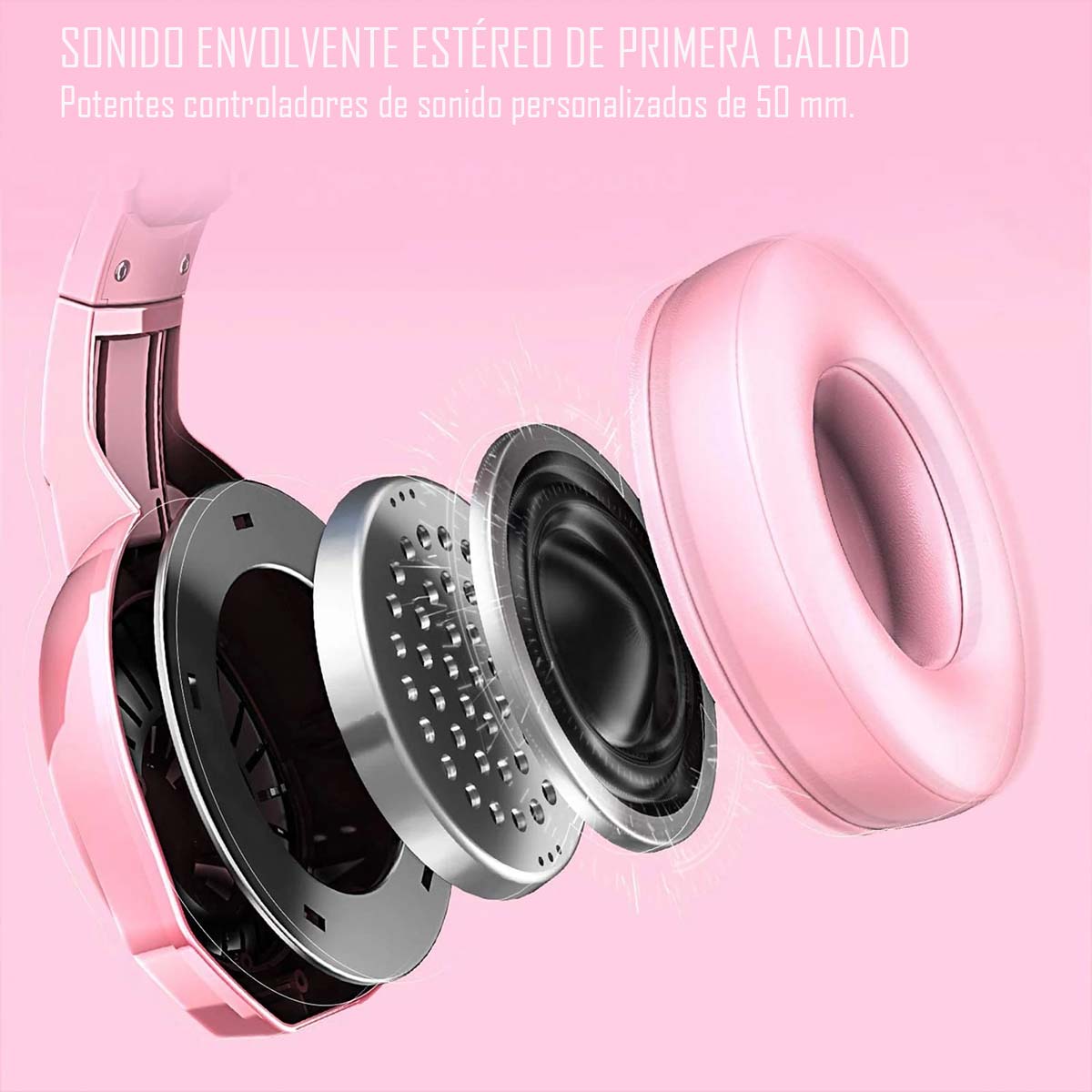 AUDÍFONOS GAMER ONIKUMA HEADSET K5 PC PS4 ROSA - 7