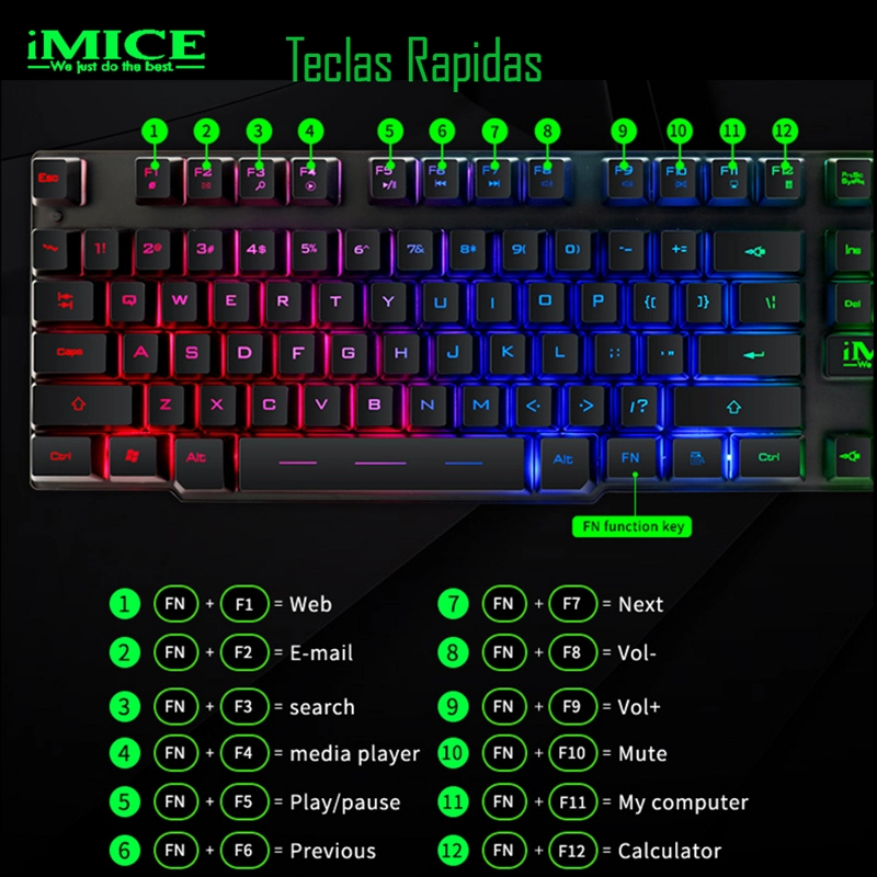KIT GAMER ANDROID / IOS / MAC OS / WINDOWS IMICE PREMIUM KM-680 MOUSE + TECLADO - 8