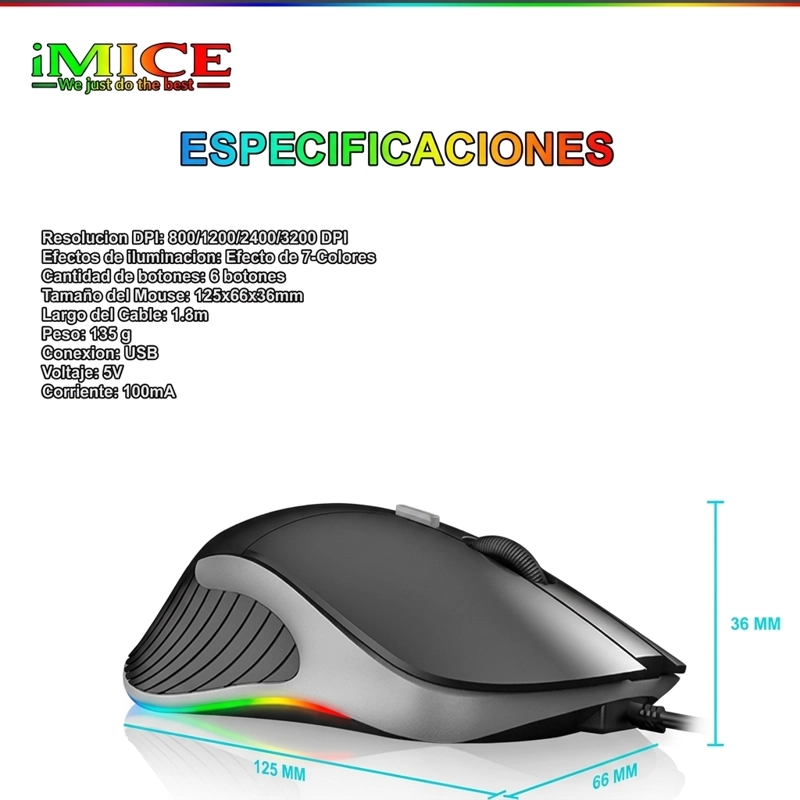 MOUSE IMICE GAMER PREMIUM X6 3200 DPI RETROILUMINADO - 6