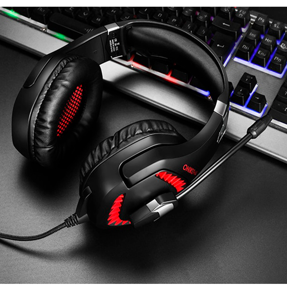 AUDÍFONOS GAMER ONIKUMA HEADSET K1B PRO PC PS4 XBOX ROJO - 9