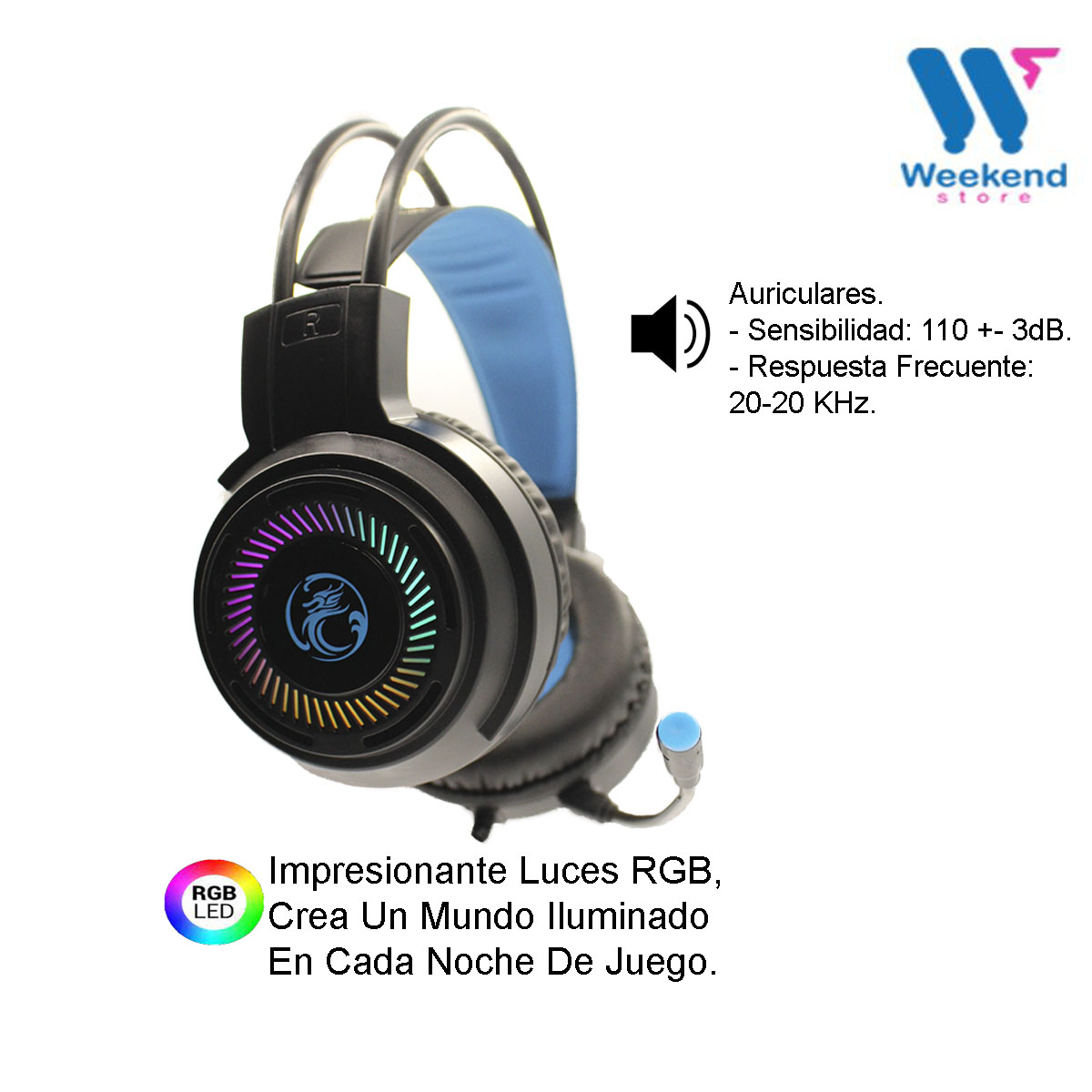 AUDÍFONOS GAMER HEADSET USB APEDRA HD-480 USB LUZ RGB MICRÓFONO - 2