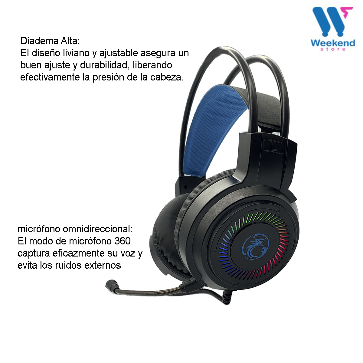 AUDÍFONOS GAMER HEADSET USB APEDRA HD-480 USB LUZ RGB MICRÓFONO - 3