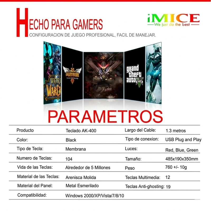 TECLADO GAMER UNIVERSAL IMICE PREMIUM AK 400 GAMER RETROILUMINADO - 3