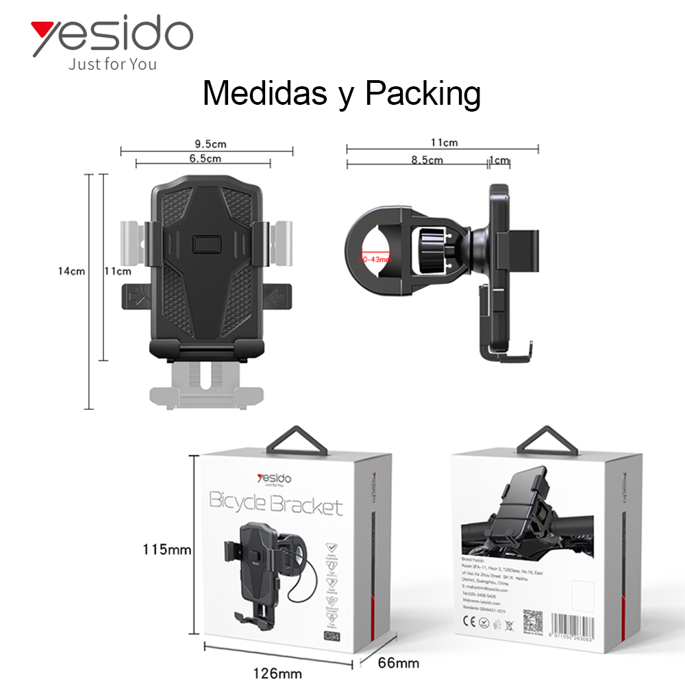 SOPORTE PORTA CELULAR YESIDO HOLDER MOTO BICICLETA C94 - 3