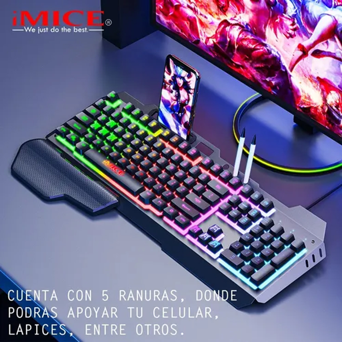 TECLADO GAMER UNIVERSAL IMICE GK-700 RGB CON REPOSA MANO GAMING - 5