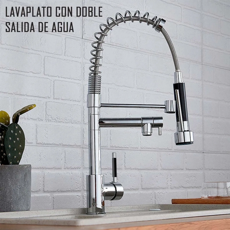 LLAVE GRIFERÍA LAVAPLATOS DOBLE CUELLO CISNE FLEXIBLE COCINA TAP01 PLATEADO - 2