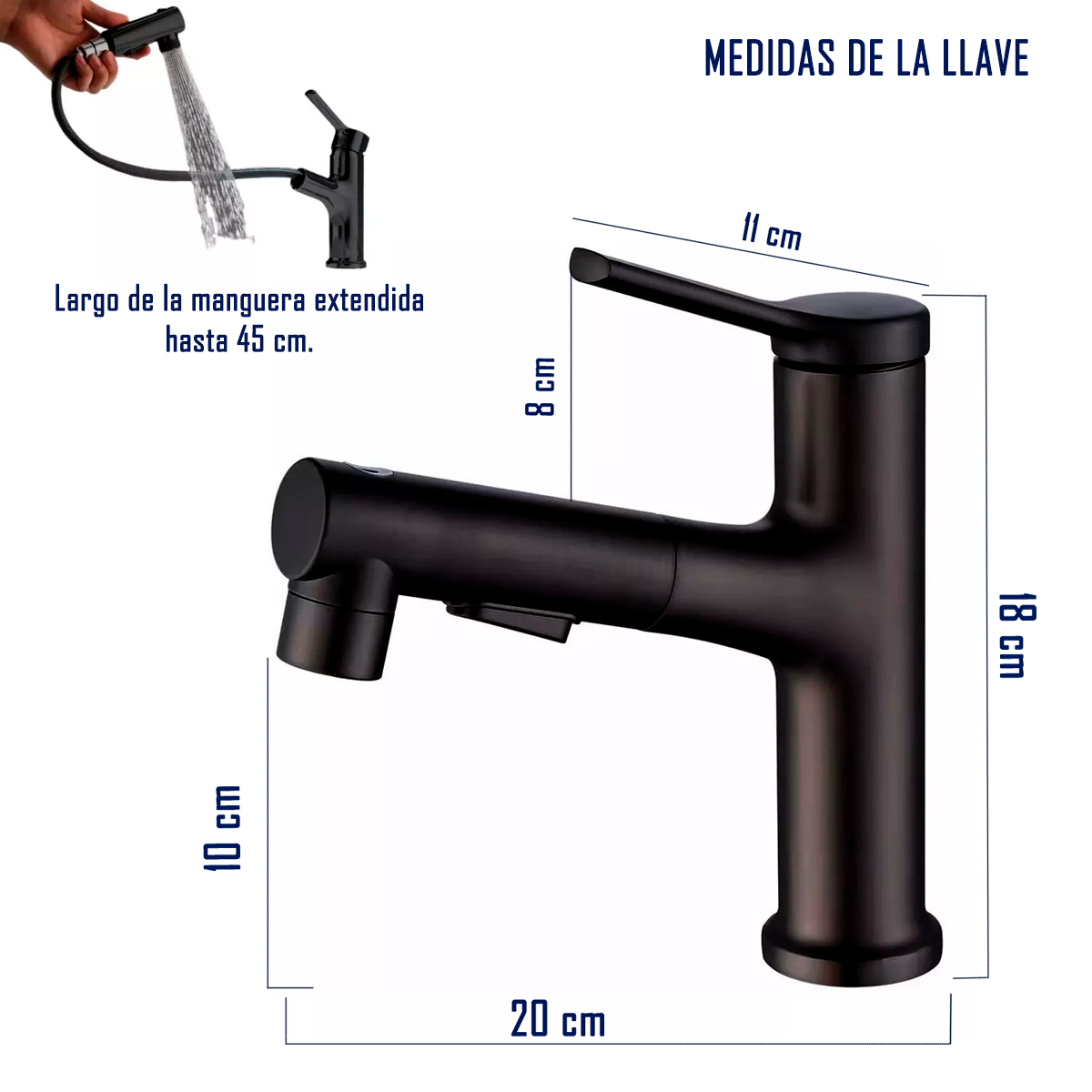 LLAVE GRIFERÍA LAVAMANOS Y LAVAPLATOS EXTENSIBLE NEGRO MATE - 3
