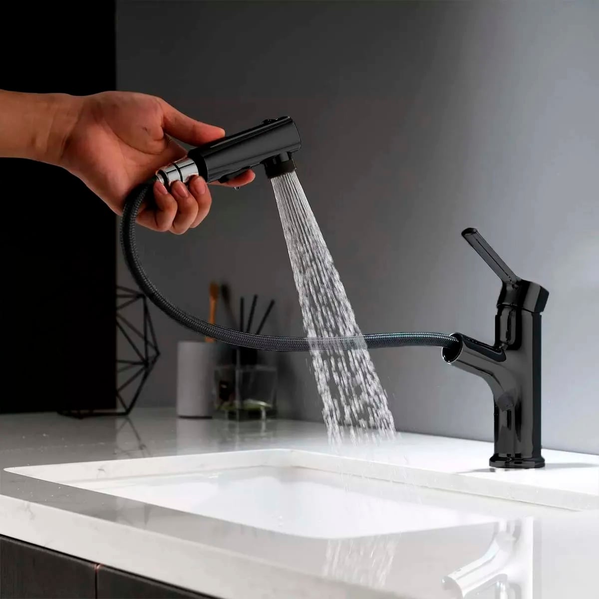 LLAVE GRIFERÍA LAVAMANOS Y LAVAPLATOS EXTENSIBLE NEGRO MATE - 4
