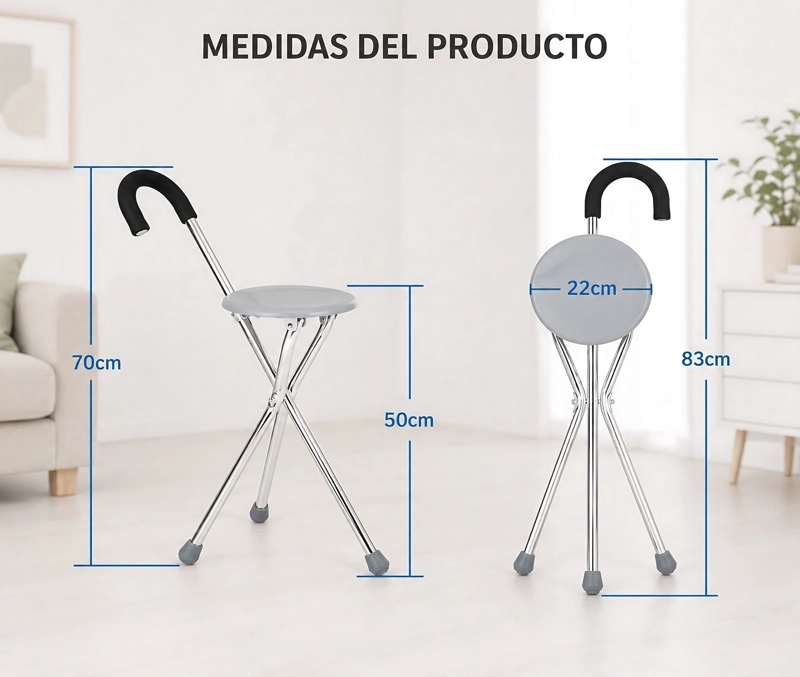 BASTÓN CON ASIENTO PLEGABLE ALUMINIO ALTA CALIDAD PREMIUM - 2