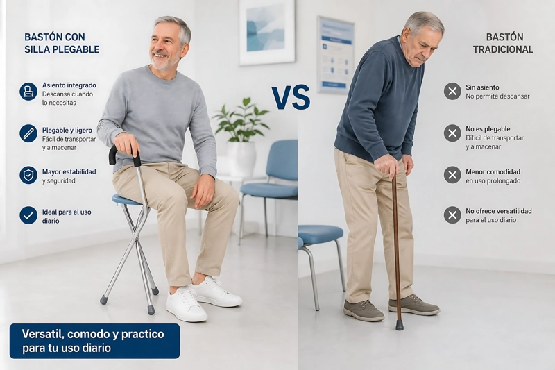 BASTÓN CON ASIENTO PLEGABLE ALUMINIO ALTA CALIDAD PREMIUM - 5