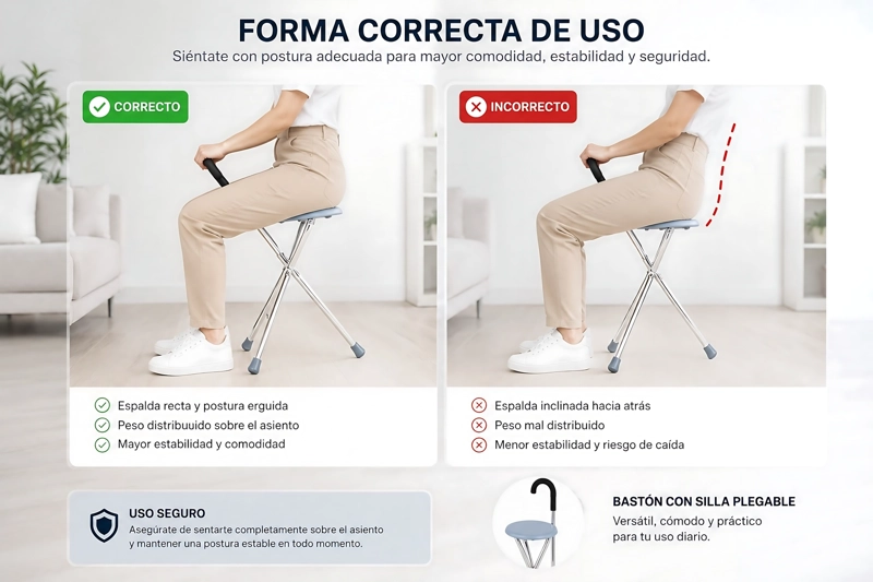 BASTÓN CON ASIENTO PLEGABLE ALUMINIO ALTA CALIDAD PREMIUM - 6