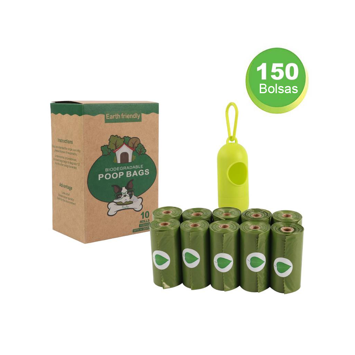 DISPENSADOR PERRO BASURA + 150 BOLSAS BIODEGRADABLE - 6