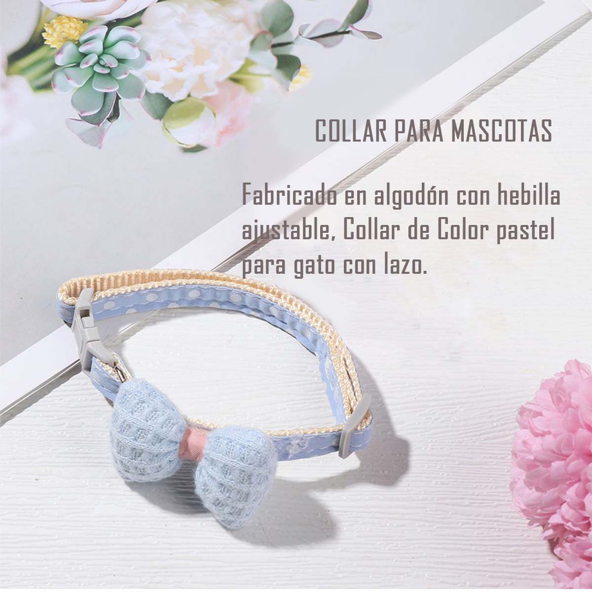 COLLAR DE ALGODON LAZO PARA MASCOTAS PEQUEÑAS GATO Y PERRO AZUL - 3