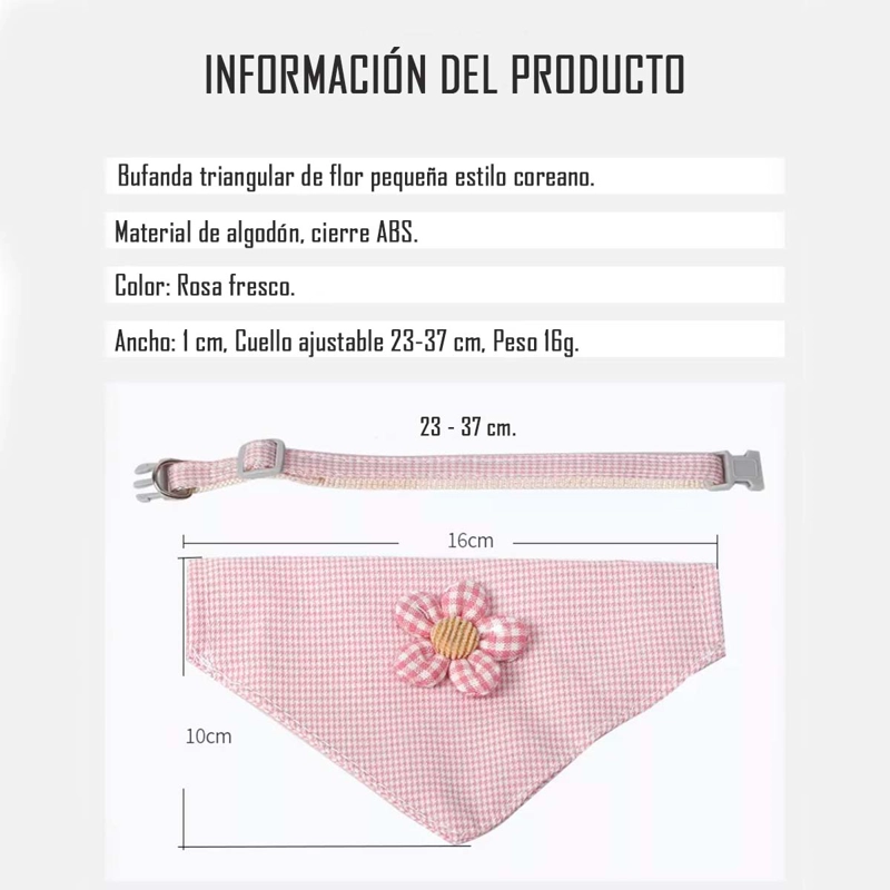 COLLAR BUFANDA PAÑUELO PARA MASCOTA PERRO GATO CON FLOR - 3