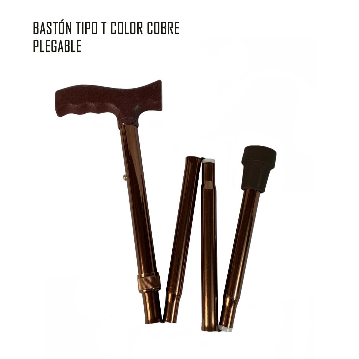 BASTÓN ORTOPÉDICO PLEGABLE Y ALTURA REGULABLE MANGO T BRONCE - 2
