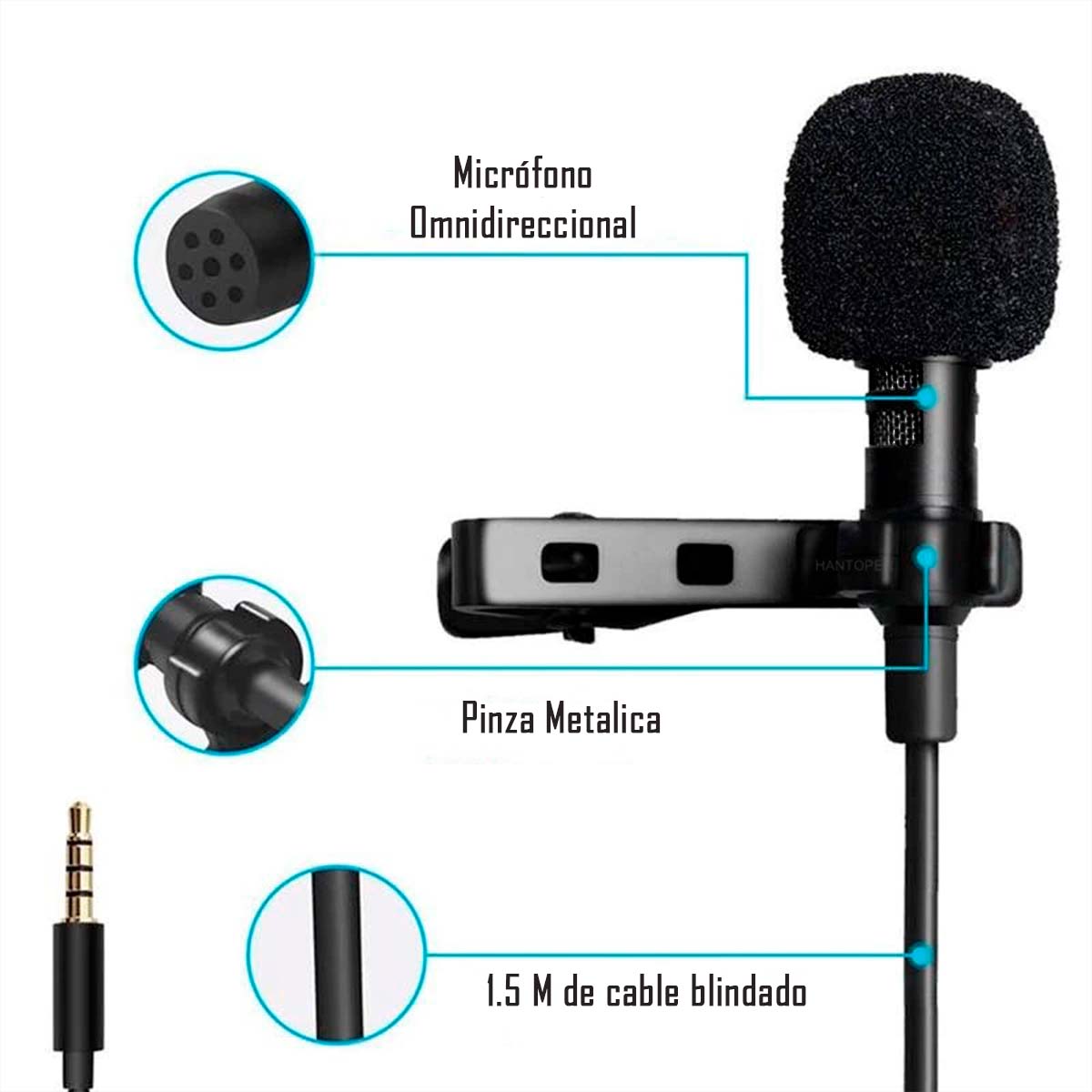 MICRÓFONO LAVALIER CLIP SOLAPA OMNIDIRECCIONAL PARA TELEFONO - 3