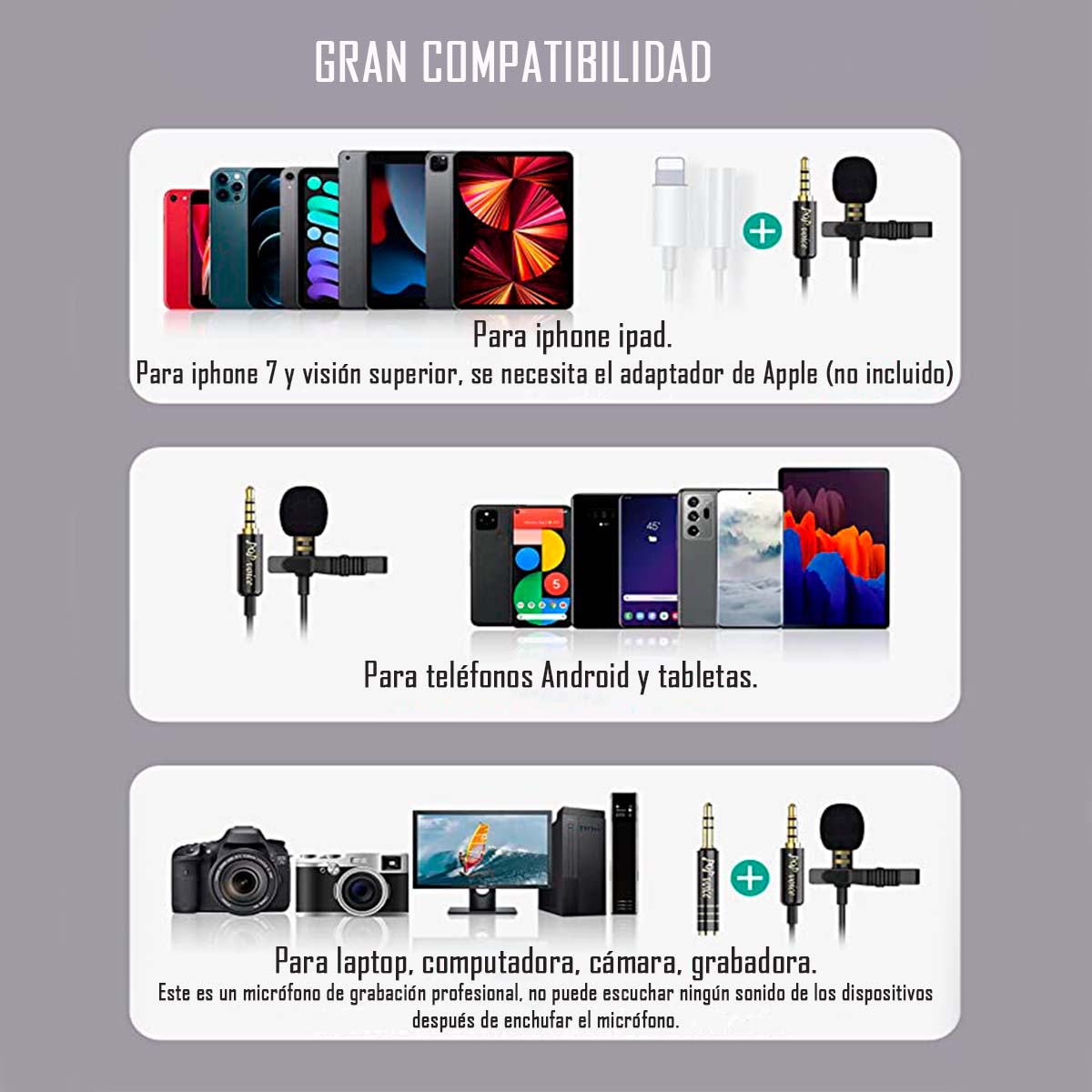 MICRÓFONO LAVALIER CLIP SOLAPA OMNIDIRECCIONAL PARA TELEFONO - 4