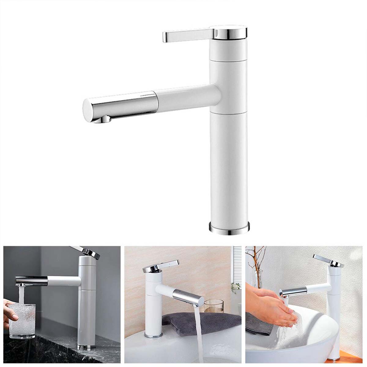 LLAVE GRIFERÍA LAVAMANOS CON CUELLO EXTENSIBLE BLANCO TAP23 - 2