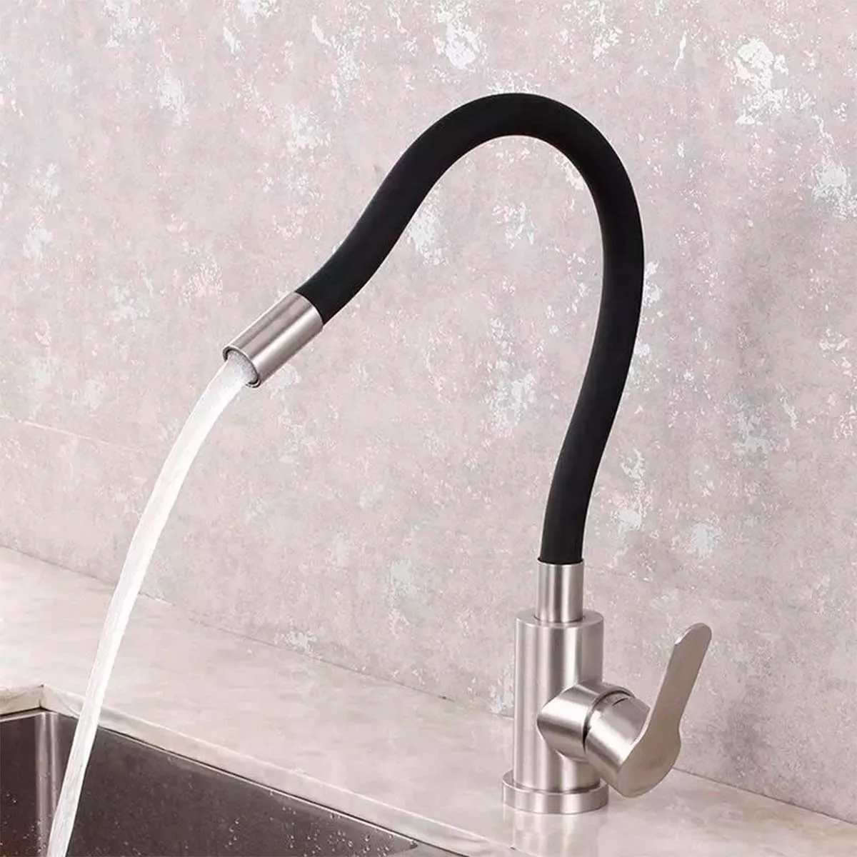 LLAVE GRIFERÍA LAVAPLATOS CUELLO CISNE FLEXIBLE TAP15 NEGRO - 2