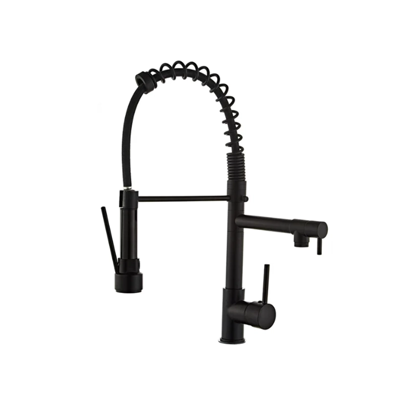 LLAVE GRIFERÍA LAVAPLATOS DOBLE CUELLO CISNE FLEXIBLE COCINA TAP01 NEGRO - 1