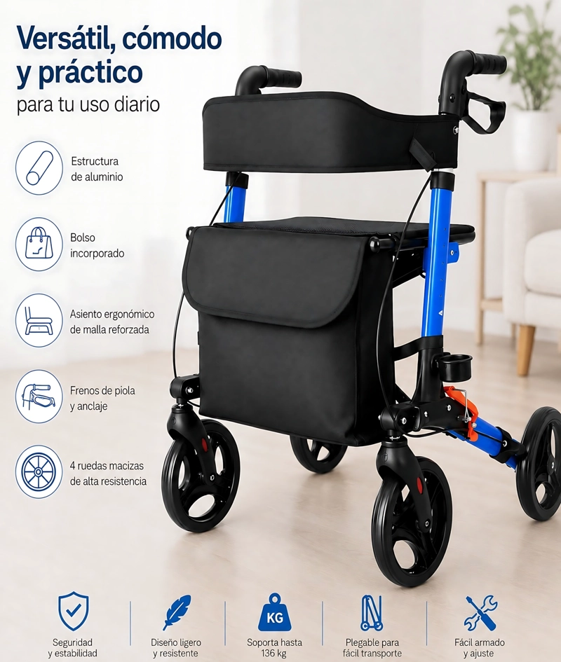 ANDADOR BURRITO 4 RUEDAS CON ASIENTO PORTÁTIL 1002B - 2