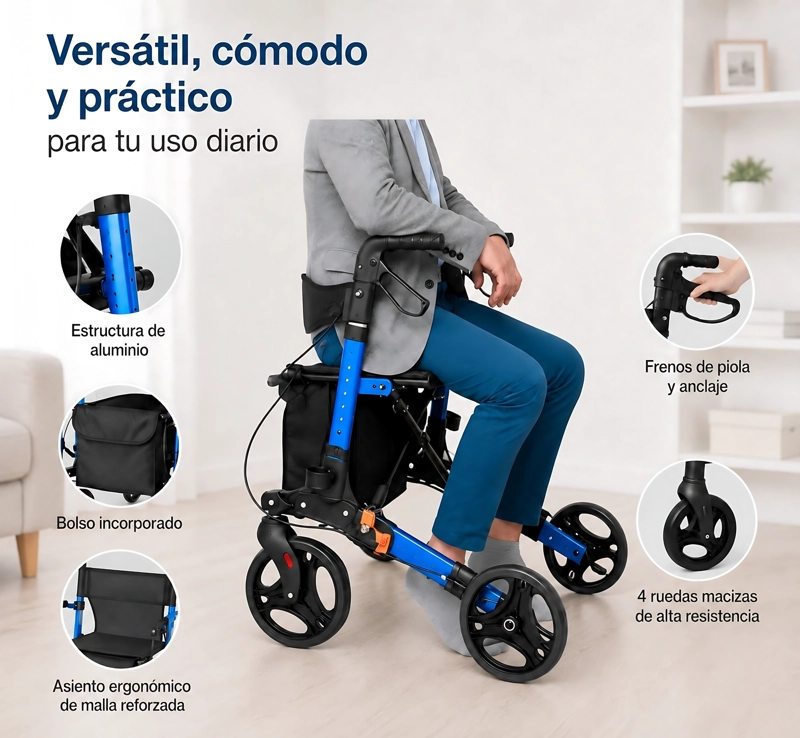 ANDADOR BURRITO 4 RUEDAS CON ASIENTO PORTÁTIL 1002B - 4