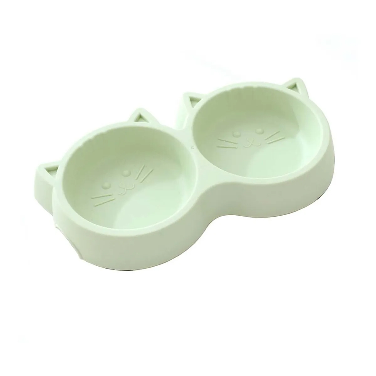 PLATO DE COMIDA DOBLE PARA MASCOTAS CON FORMA DE GATO ROSADO - 1
