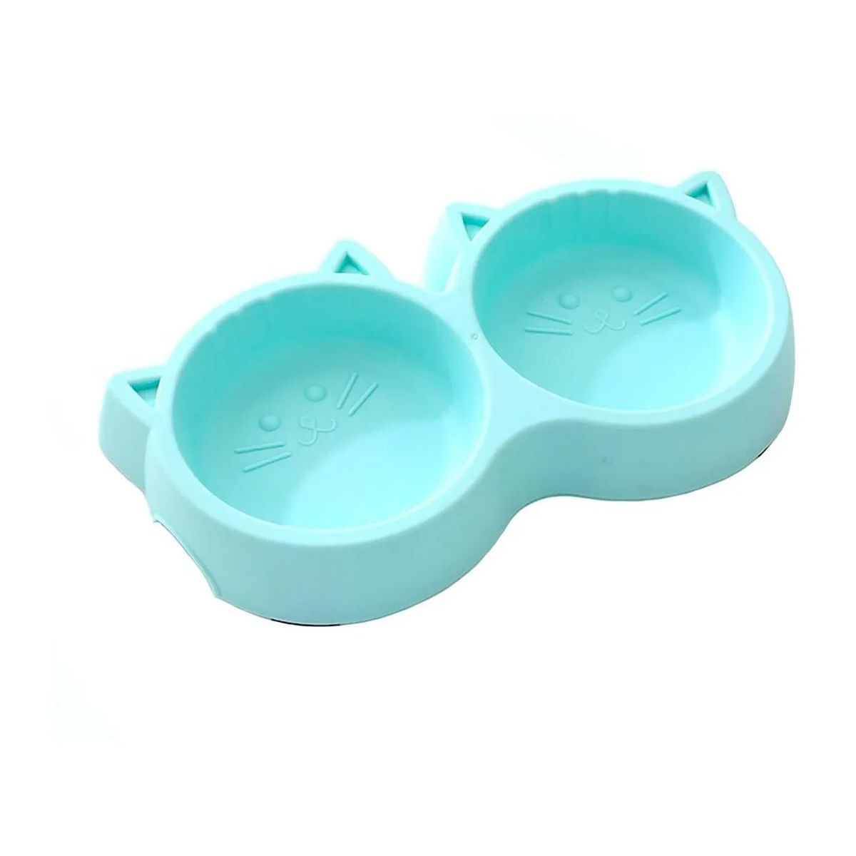 PLATO DE COMIDA DOBLE PARA MASCOTAS CON FORMA DE GATO ROSADO - 1