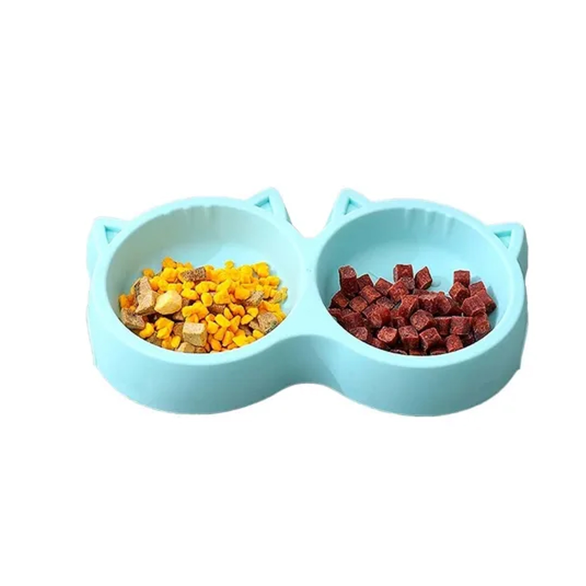 PLATO DE COMIDA DOBLE PARA MASCOTAS CON FORMA DE GATO ROSADO - 2