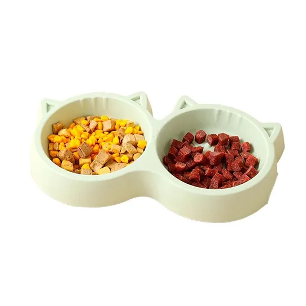 PLATO DE COMIDA DOBLE PARA MASCOTAS CON FORMA DE GATO ROSADO - 3